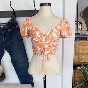 American Eagle Outfitters Orange Floral Blouse